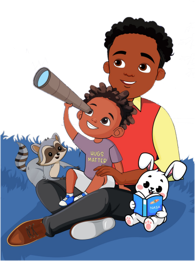 Cuddle Up with Laura, looking stars, telescope, father, son