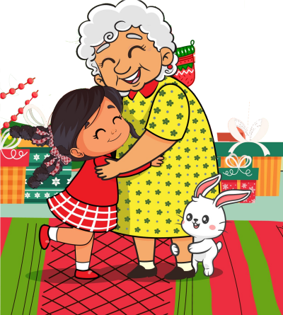 Cuddle Up with Laura, granddaughter, grandmother, hug, Christmas
