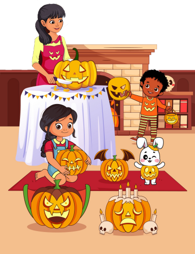 Cuddle Up with Laura, pumpkin carving, mother, children, Halloween